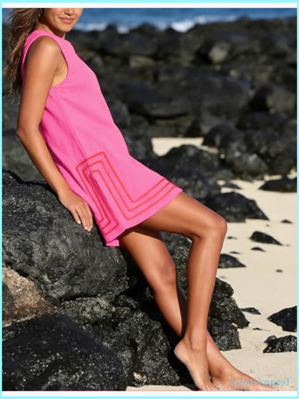 Sleeveless Boho A-Line Mini Dress Color Block Beach Coverup - Picture 3 of 7